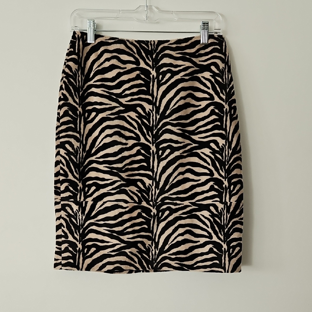 Faux‎ Fur Animal Print Pencil Skirt Tiger Zebra Black Tan Y2K Size 8